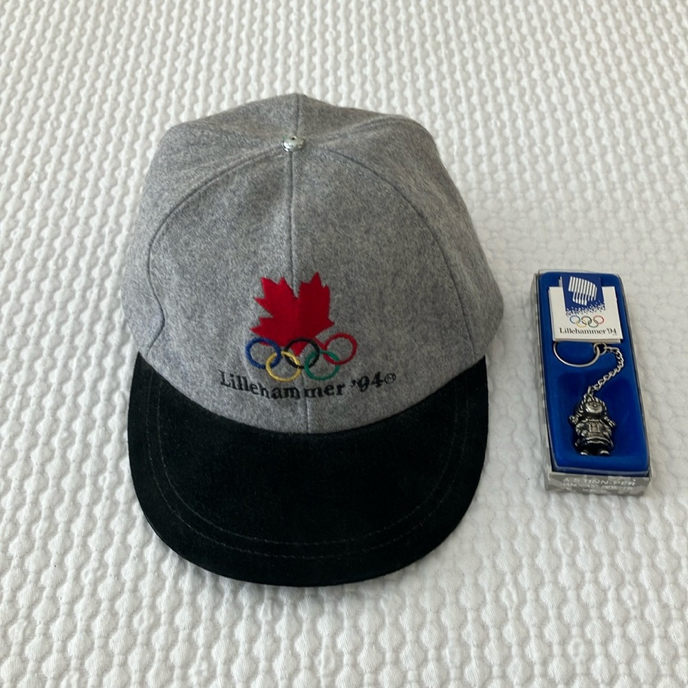 Lillehammer ‘94 Olympic commemorative ball cap & keychain gift set, Grey black
